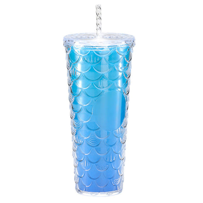 Large capacity, high appearance, colorful gradient double-layer creative internet celebrity new large fish scale cup