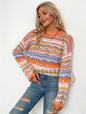 European and American patchwork knitted sweater, loose-fitting, color-blocked, foreign trade, round-neck stripes Women's sweater