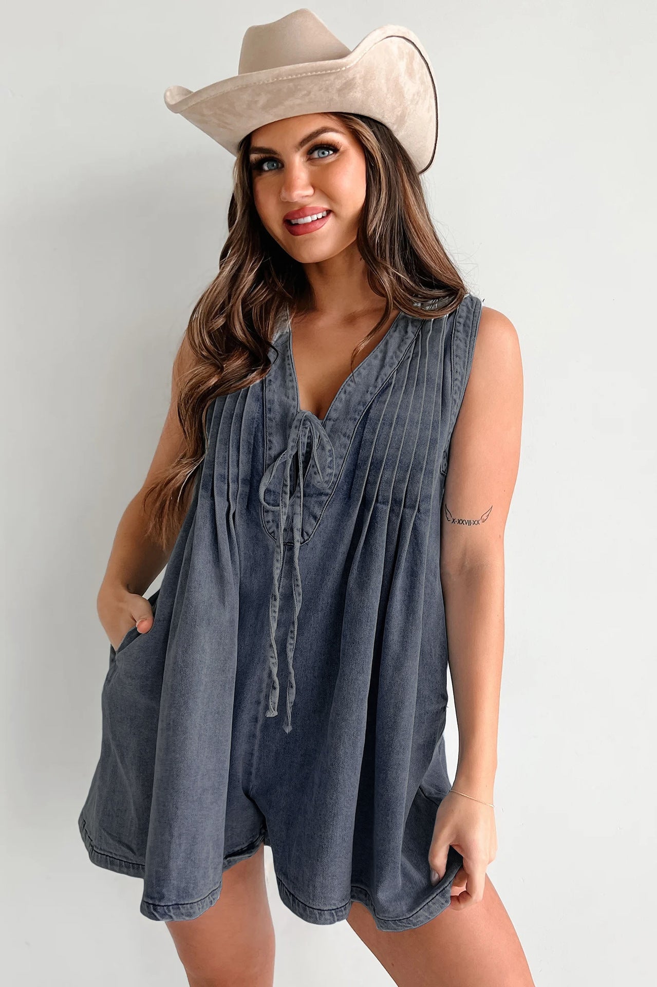 Street Fashion Sleeveless Short Sleeve Shorts Denim Bodysuit
