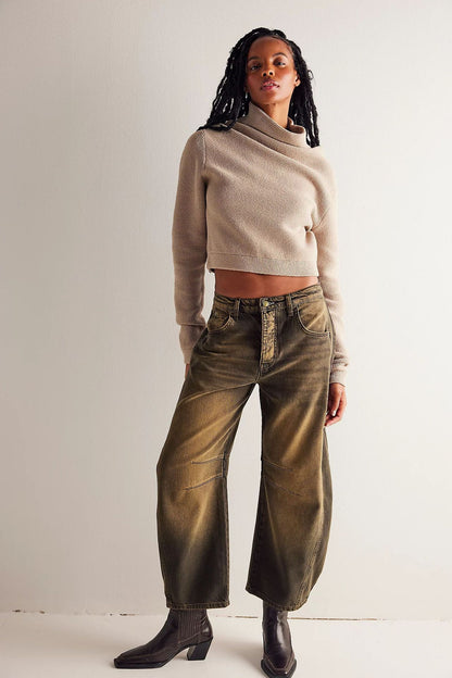 European and American spring casual loose mid-waist tubular women's jeans