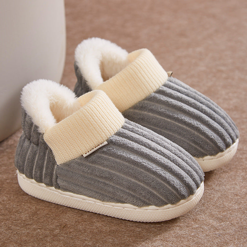 Children's cotton slippers for girls and boys in autumn and winter, baby heels, children's cotton shoes, warm home indoor fur fur slippers