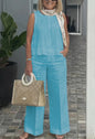 Cotton and linen suit European and American sleeveless top wide-leg trousers two-piece suit