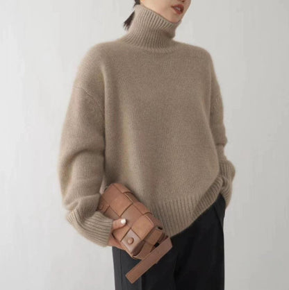 Autumn and winter thickened turtleneck women's loose versatile knitted pullover sweater lazy style bottoming shirt for women to wear outside