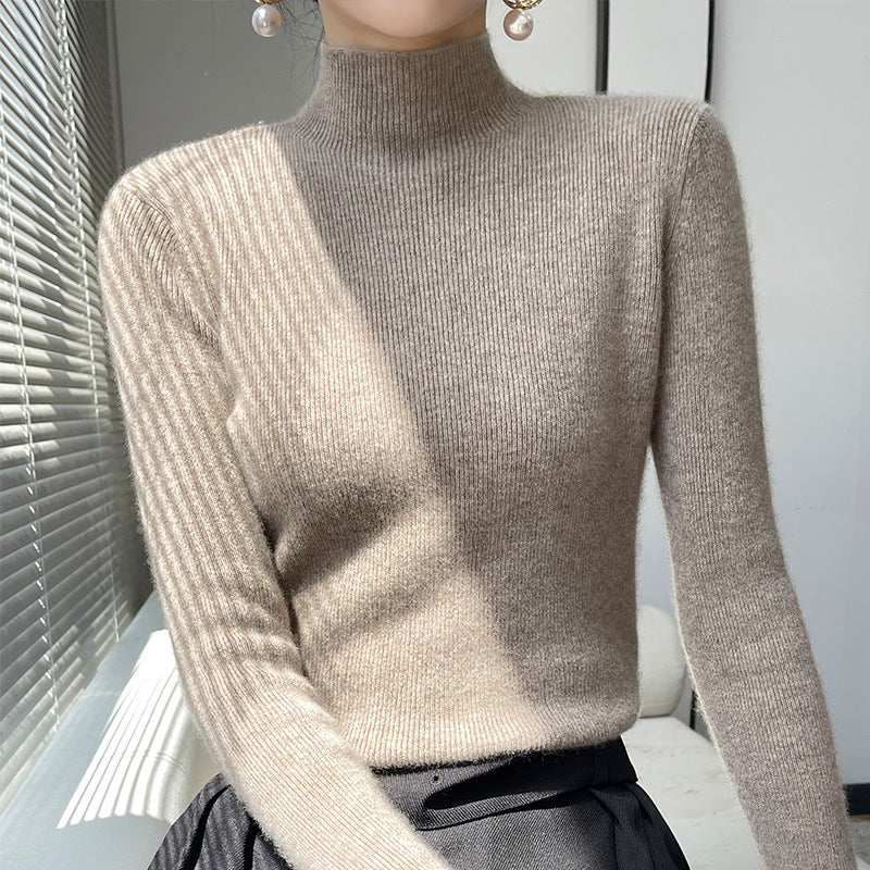 Korean version 24 autumn and winter new half-high collar pullover long-sleeved knitted sweater women's slim bottoming shirt solid color sweater
