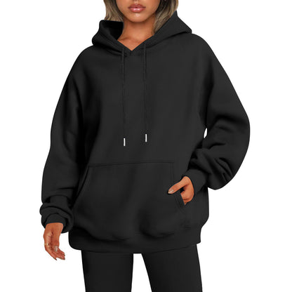 New autumn oversized drop shoulder sleeves women's hooded fleece sweatshirt