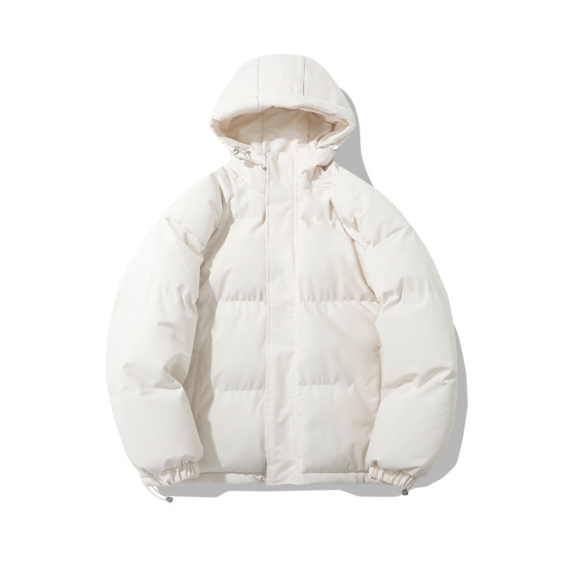 Couples hooded cotton jacket outdoor coat thick warm solid color