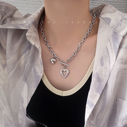 European and American style fashion double-layered love necklace for women splicing cold style women's hip-hop long sweater sweater chain ins trend