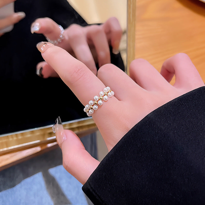 European and American ins style open ring women's high-end personalized pearl index ring niche design hand jewelry
