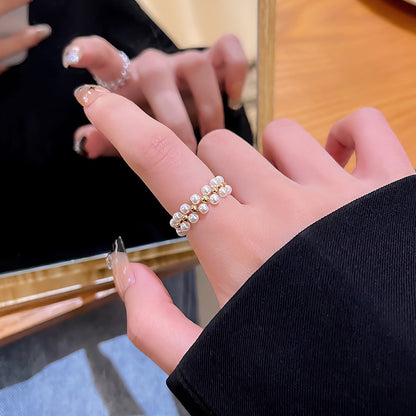 European and American ins style open ring women's high-end personalized pearl index ring niche design hand jewelry
