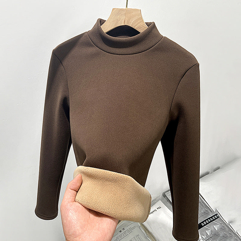 Half turtleneck slim fit knitted sweater base shirt plus velvet warm top autumn and winter small turtleneck