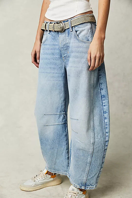 European and American spring casual loose mid-waist tubular women's jeans