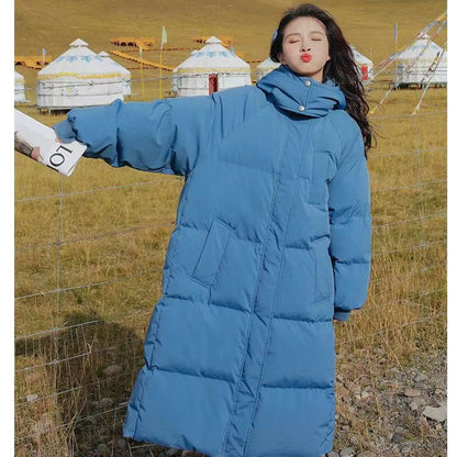 Winter mid-length down jacket for women Korean style loose thickened hooded cotton jacket