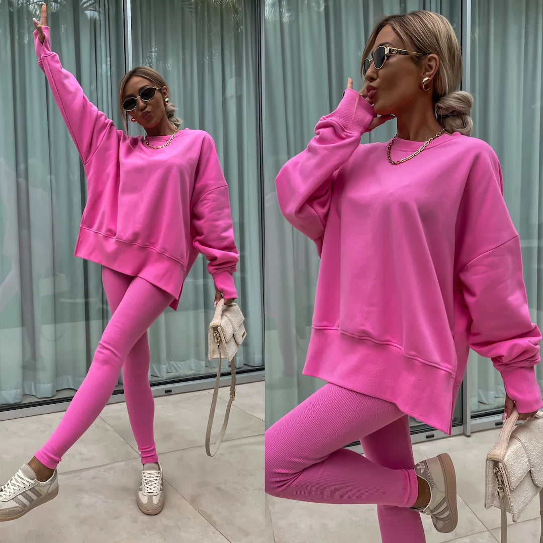 Spring women's European and American casual tight trousers loose sweatshirt set two-piece set