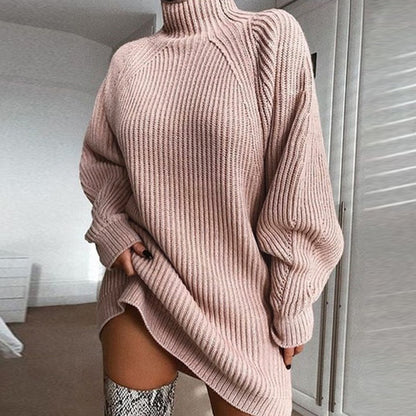 Women's sweater mid-length raglan sleeves half turtleneck women's sweater dress