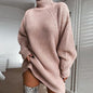 Women's sweater mid-length raglan sleeves half turtleneck women's sweater dress