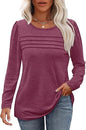 Autumn and winter round neck long sleeve chest tuck line pleated top
