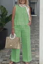 Cotton and linen suit European and American sleeveless top wide-leg trousers two-piece suit