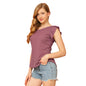 Fashionable summer women's clothing solid color round neck ruffles sweet and fresh girlish style short sleeves