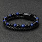 Volcanic Tiger Eye Beaded Natural Stone Bracelet Men's Cowhide Cord Bracelet