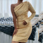 One Shoulder Dress Slant Neck Wrap Chest Evening Dress Fashion Sequins