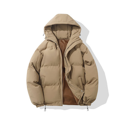 Couples hooded cotton jacket outdoor coat thick warm solid color