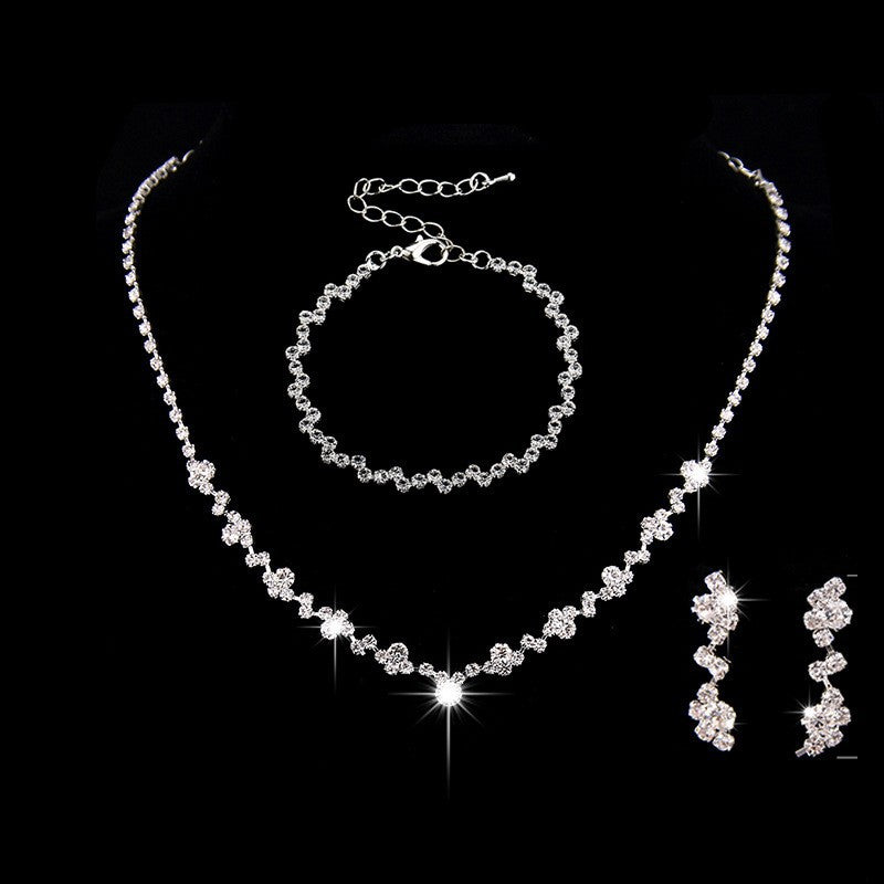 Bridal necklace earrings bracelet three piece set