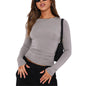 European and American clothing casual long-sleeved T-shirt spring and autumn solid color slim pullover T-shirt women's street wear bottoming shirt top