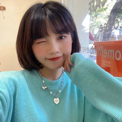 European and American style fashion double-layered love necklace for women splicing cold style women's hip-hop long sweater sweater chain ins trend