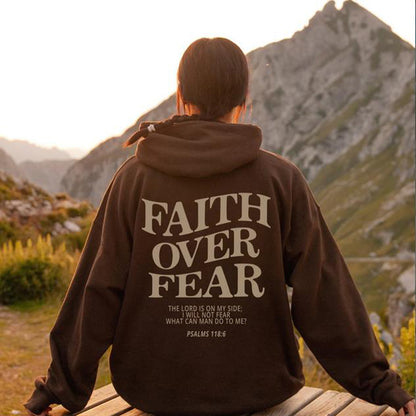 2023 New Hooded Long Sleeve Faith Over Fear Printed Sweatshirt