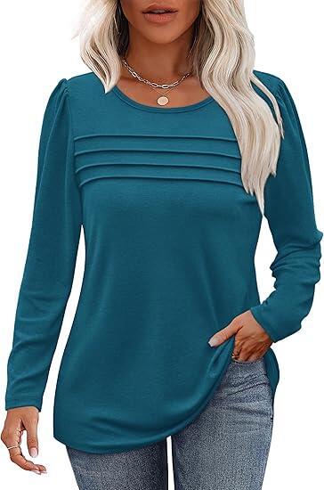 Autumn and winter round neck long sleeve chest tuck line pleated top