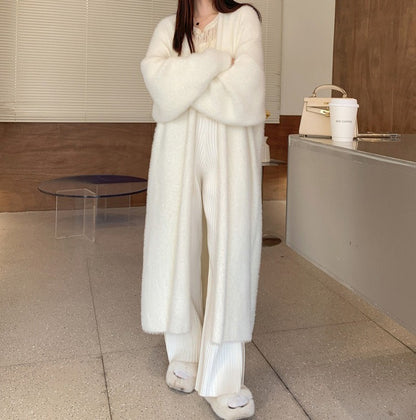 Women's extra long faux mink fleece cardigan