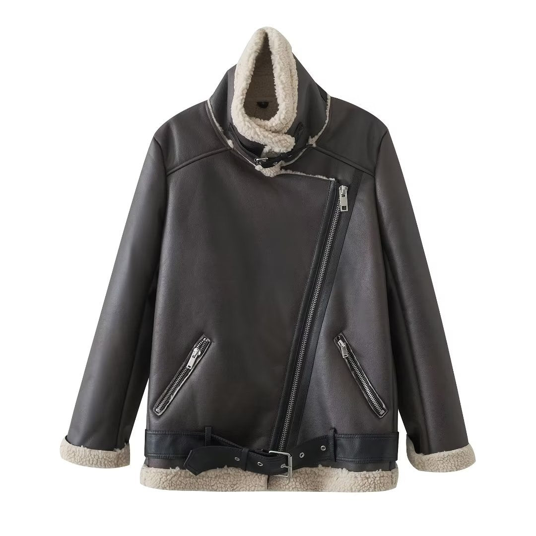 Women's Street Fashion Motorcycle Fur Jacket