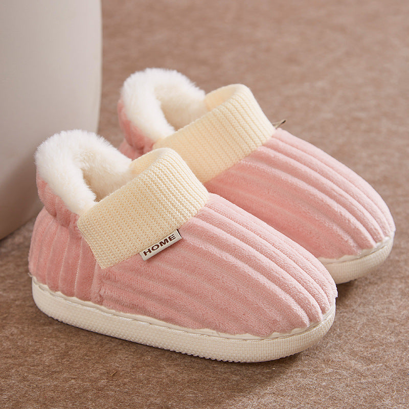 Children's cotton slippers for girls and boys in autumn and winter, baby heels, children's cotton shoes, warm home indoor fur fur slippers