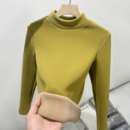 Half turtleneck slim fit knitted sweater base shirt plus velvet warm top autumn and winter small turtleneck