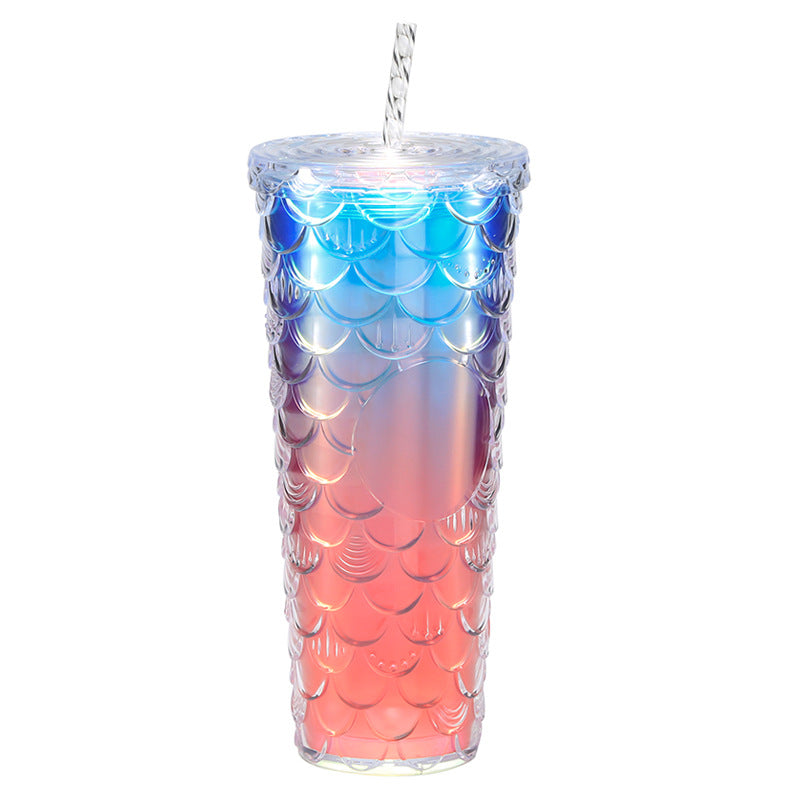 Large capacity, high appearance, colorful gradient double-layer creative internet celebrity new large fish scale cup