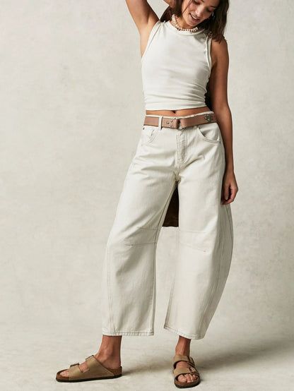 European and American spring casual loose mid-waist tubular women's jeans