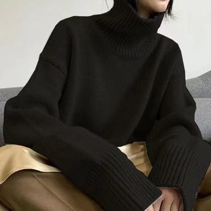 Autumn and winter thickened turtleneck women's loose versatile knitted pullover sweater lazy style bottoming shirt for women to wear outside