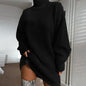 Women's sweater mid-length raglan sleeves half turtleneck women's sweater dress