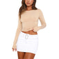 European and American clothing casual long-sleeved T-shirt spring and autumn solid color slim pullover T-shirt women's street wear bottoming shirt top
