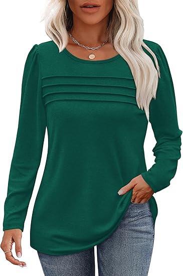 Autumn and winter round neck long sleeve chest tuck line pleated top