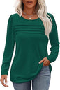 Autumn and winter round neck long sleeve chest tuck line pleated top