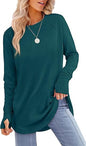 European and American women's round neck solid color long sleeve top