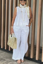 Cotton and linen suit European and American sleeveless top wide-leg trousers two-piece suit