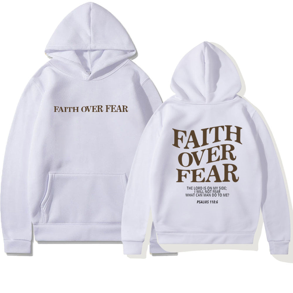 2023 New Hooded Long Sleeve Faith Over Fear Printed Sweatshirt