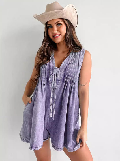 Street Fashion Sleeveless Short Sleeve Shorts Denim Bodysuit