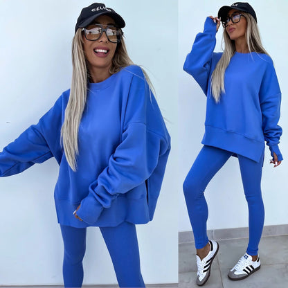 Spring women's European and American casual tight trousers loose sweatshirt set two-piece set
