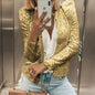Spring new European and American women's fashion stand collar color matching sequined jacket short style casual