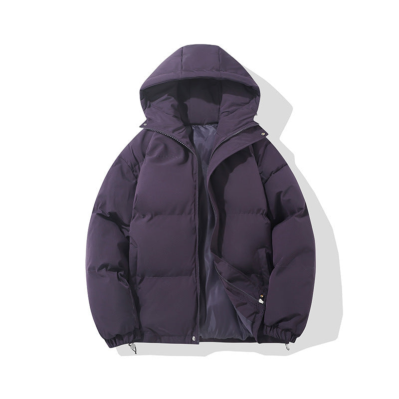 Couples hooded cotton jacket outdoor coat thick warm solid color