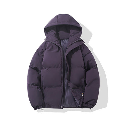 Couples hooded cotton jacket outdoor coat thick warm solid color