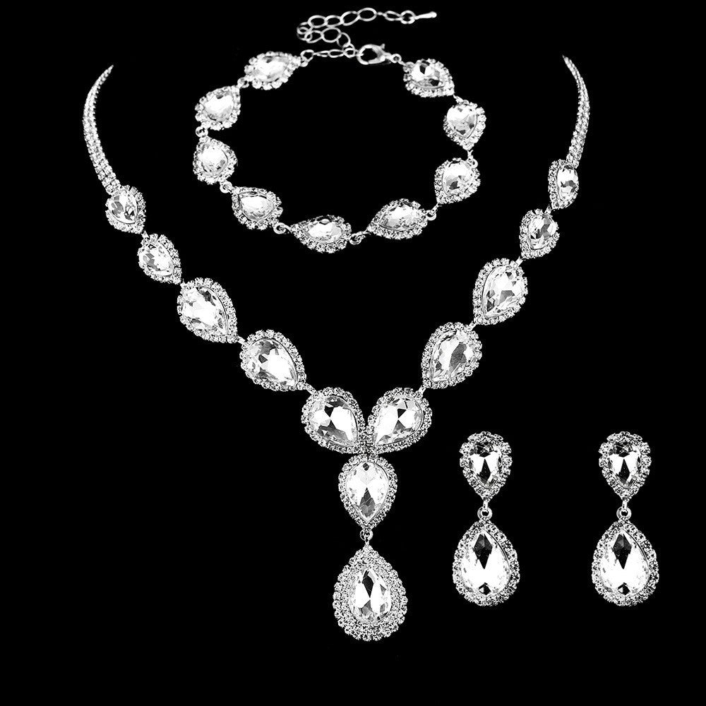 Bridal necklace earrings bracelet three piece set